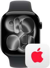 Apple Watch ved siden av AppleCare+-logoen