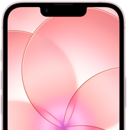 Forsiden på en iPhone 17e i fargen myk rosa er delvis synlig. Skjermen er beskyttet med Ceramic Shield 2 og viser bildet av en rosa blomst