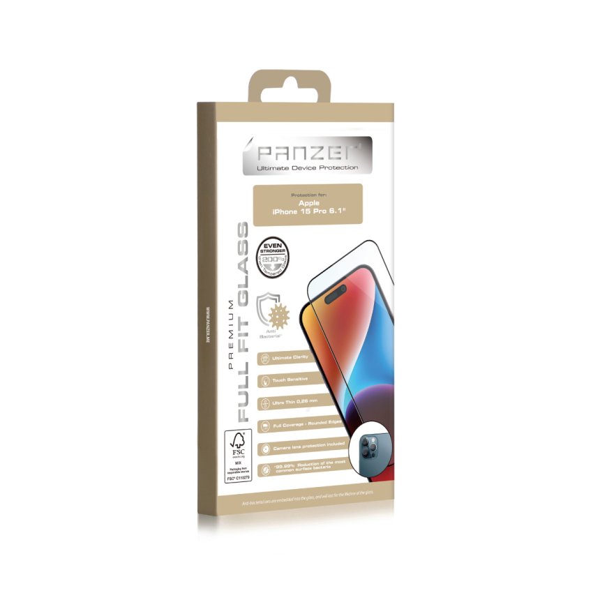 Panzer Full-Fit Silikatglass skjermbeskytter iPhone 15 Pro