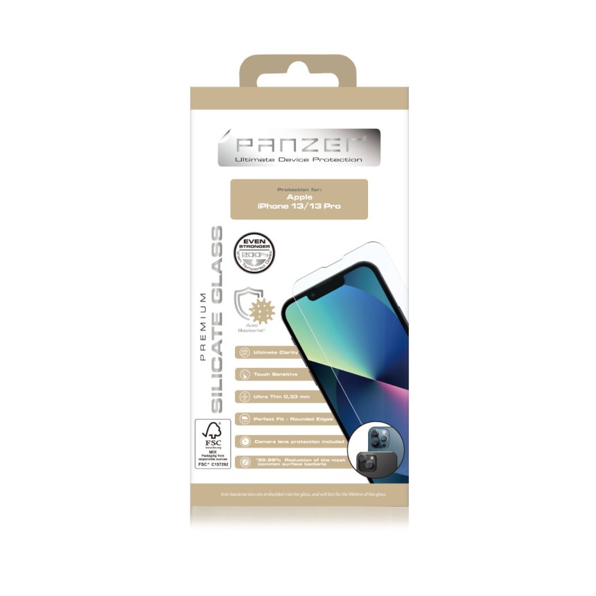 Panzer Full-Fit Silikatglass skjermbeskytter iPhone 14 / 13 Pro / 13