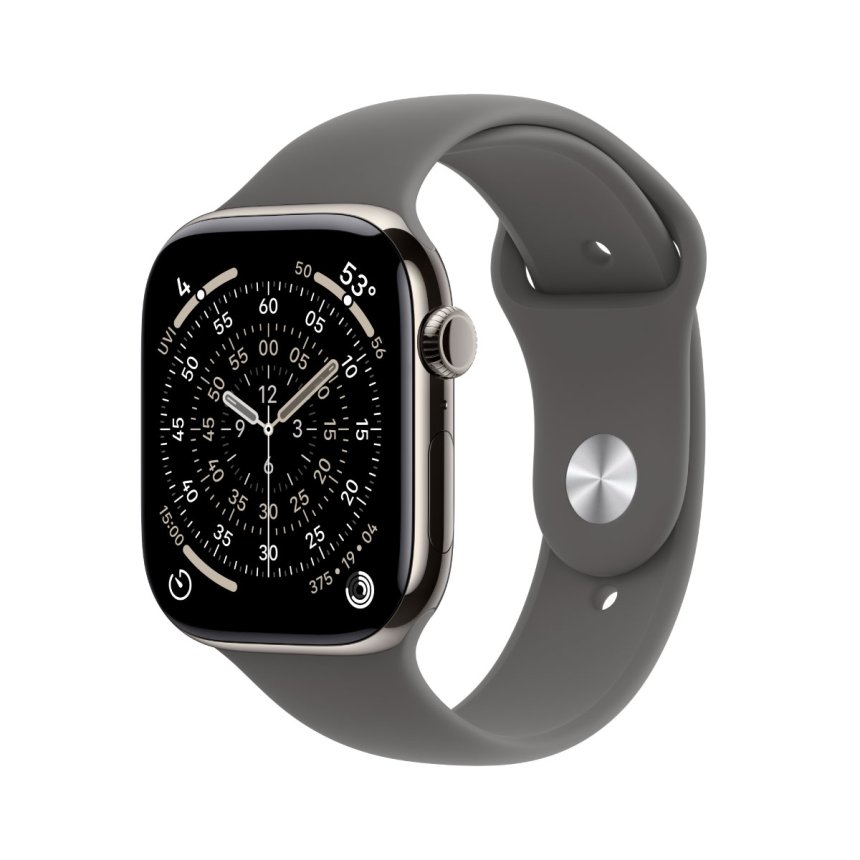 Apple Watch Series 11 GPS + Cellular 46 mm Naturlig titan med Sport Band - Stone Grey - M/L