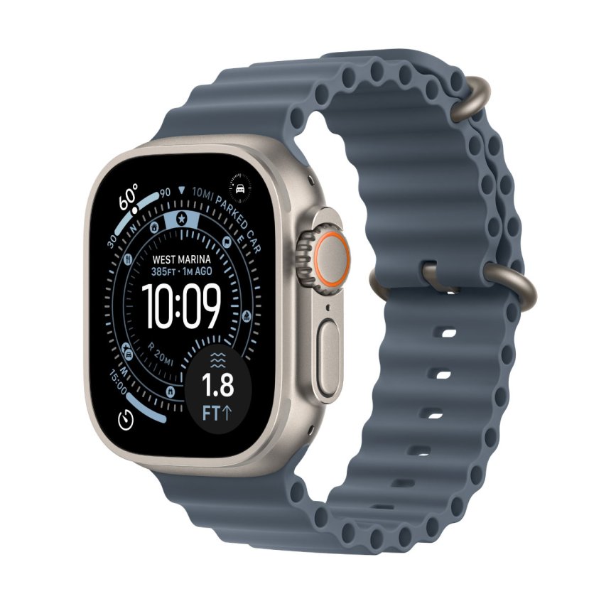 Apple Watch Ultra 3 GPS + Cellular 49 mm Naturlig titan med Ocean Band - Ankerblå