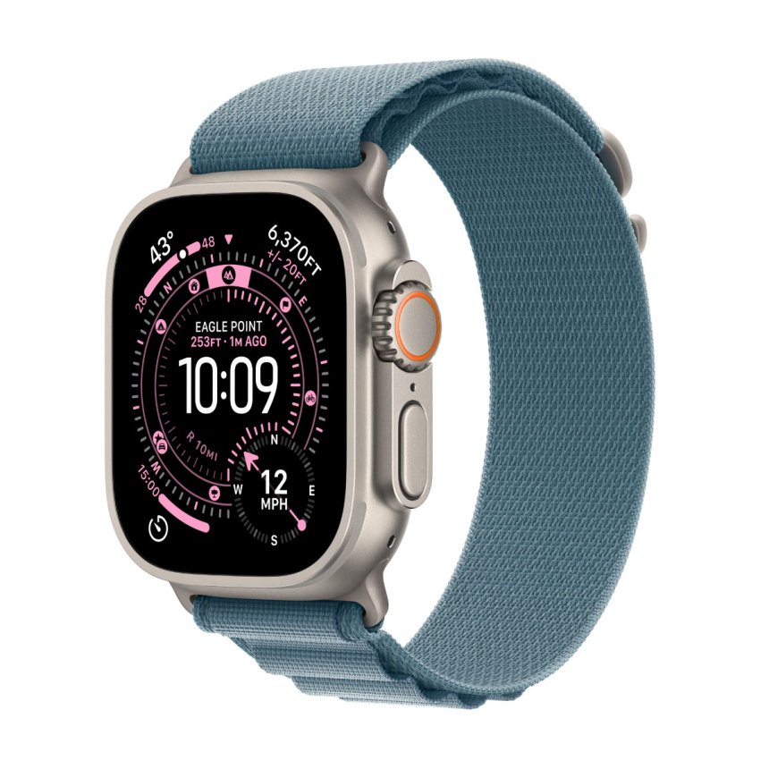 Apple Watch Ultra 3 GPS + Cellular 49 mm Naturlig titan med Alpine Loop - Lyseblå - Small