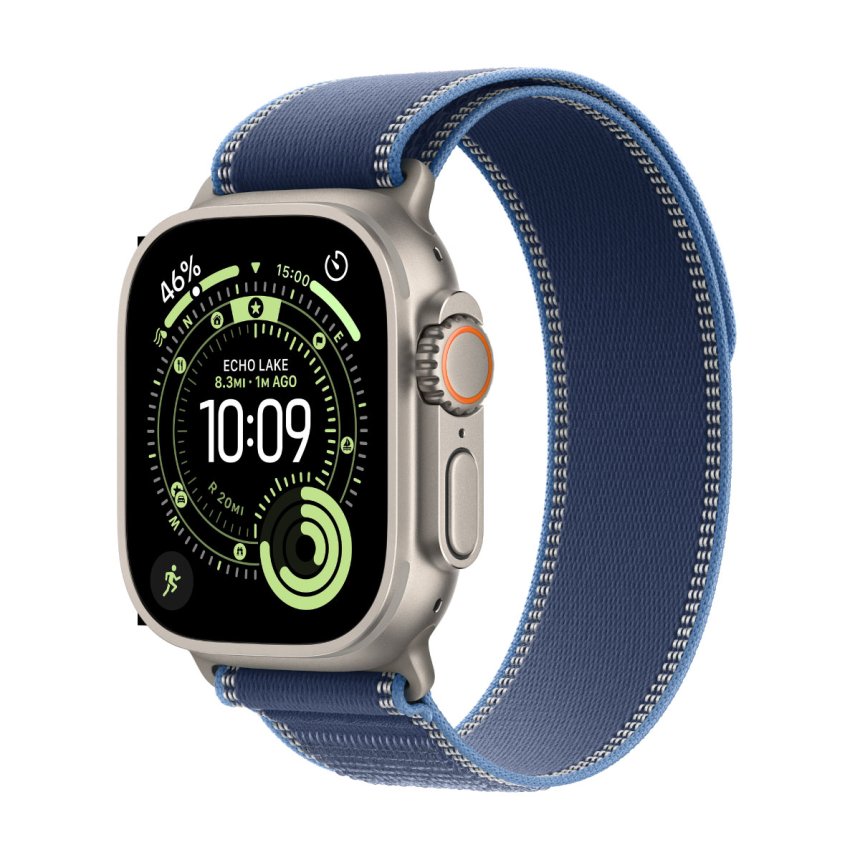 Apple Watch Ultra 3 GPS + Cellular 49 mm Naturlig titan med Trail Loop - Blå/Klarblå - S/M