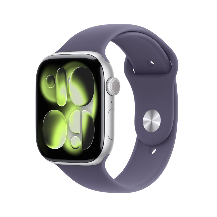 Apple Watch Series 11 GPS + Cellular 46 mm Aluminium i Sølv med Sport Band - Purple Fog - S/M
