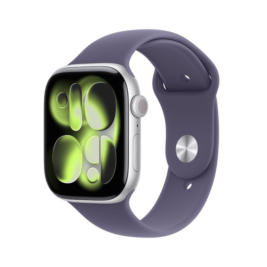 Apple Watch Series 11 GPS 46 mm Aluminium i Sølv med Sport Band - Purple Fog - S/M