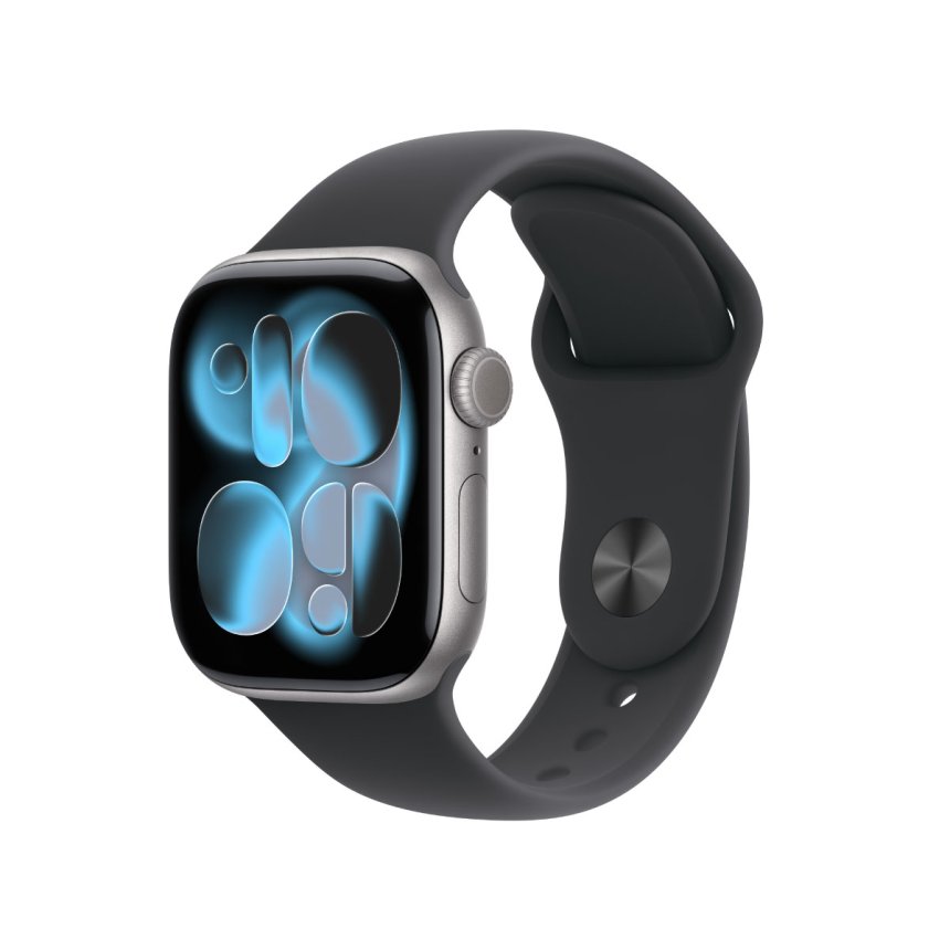 Apple Watch Series 11 GPS 42 mm Aluminium i Stellargrå med Sport Band - Svart - S/M