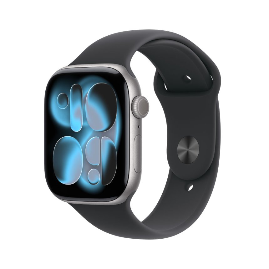 Apple Watch Series 11 GPS + Cellular 46 mm Aluminium i Stellargrå med Sport Band - Svart - S/M