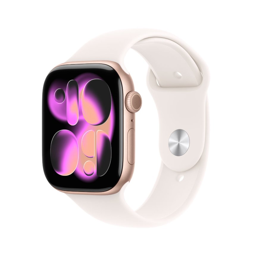 Apple Watch Series 11 GPS 46 mm Aluminium i Rosegull med Sport Band - Light Blush - S/M