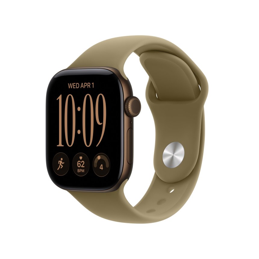 Apple Watch Series 12, 42mm Aluminium Mørk bronse med Olivengrønn Sport Band – S/M