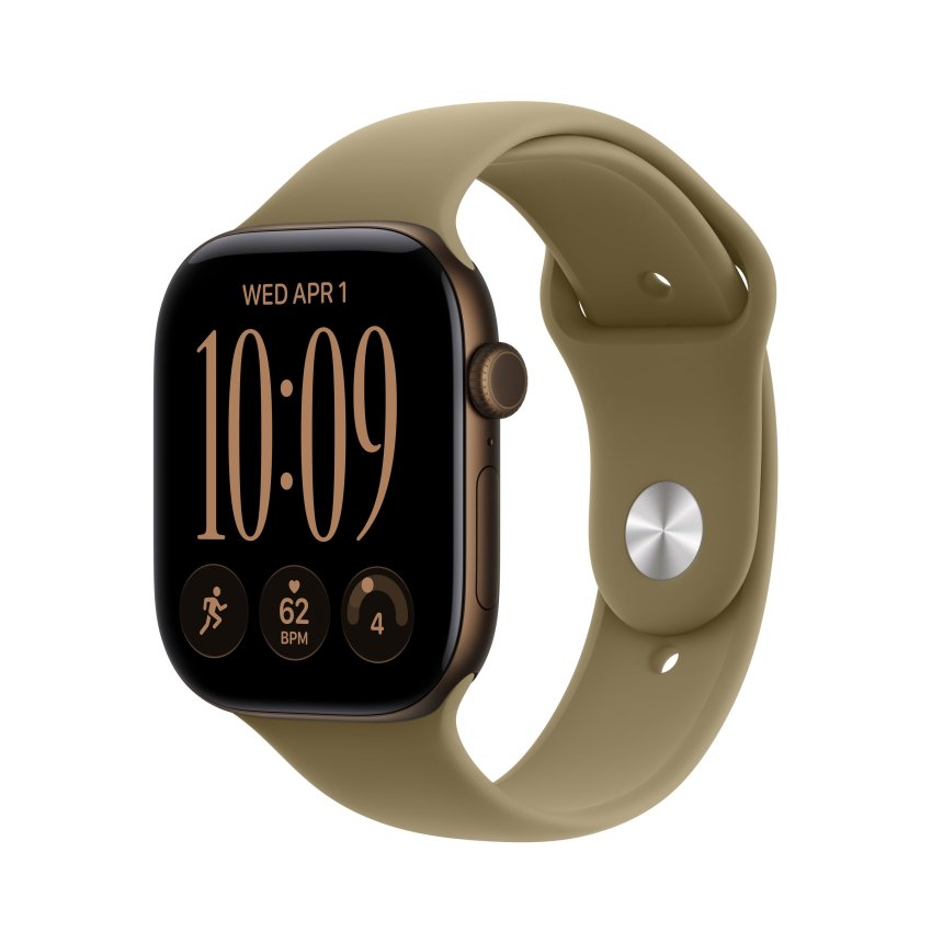 Apple Watch Series 12, 46mm Aluminium Mørk bronse med Olivengrønn Sport Band – S/M