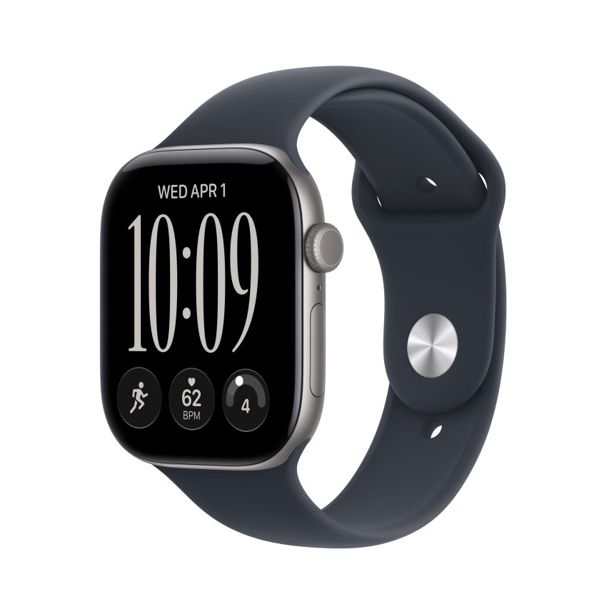 Apple Watch Series 12, 46mm Aluminium Stellargrå med Marineblå Sport Band – S/M