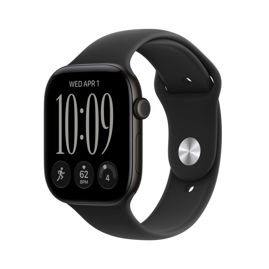 Apple Watch Series 12, 46mm Aluminium Svart med Svart Sport Band – S/M