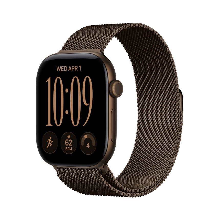 Apple Watch Series 12, 46mm Aluminium Mørk bronse med Mørk bronse Milanese Loop – S/M