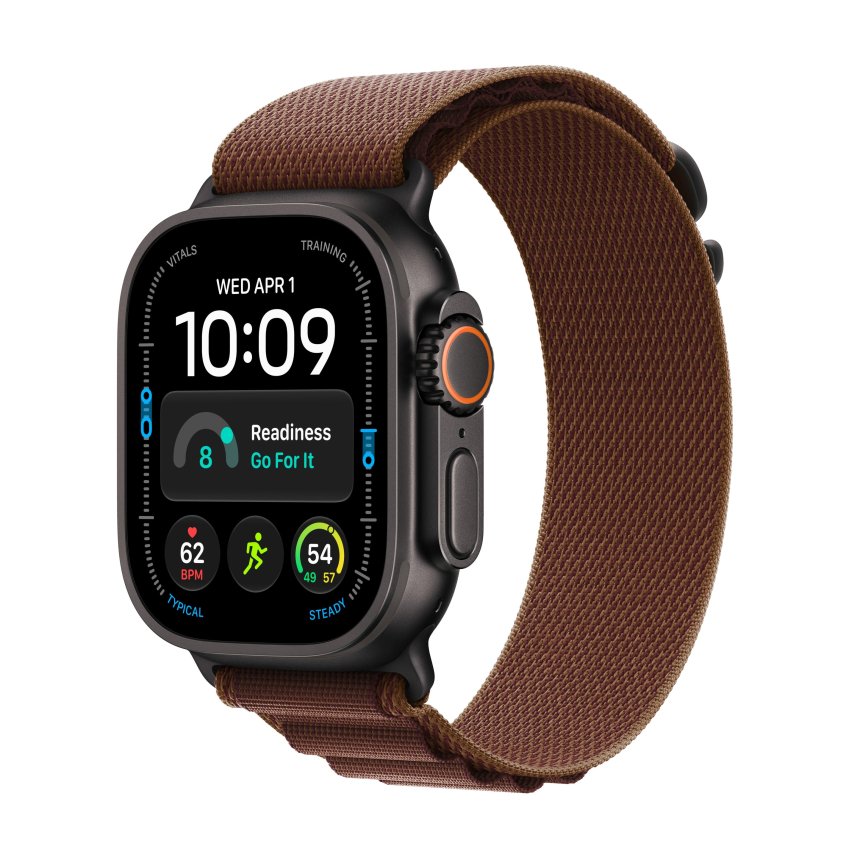 Apple Watch Ultra 4, 49mm Titanium Svart med Burgunderrød Alpine Loop – S