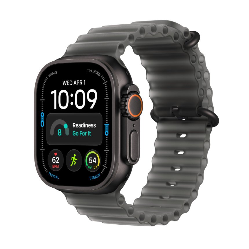 Apple Watch Ultra 4, 49mm Titanium Svart med Gjennomsiktig svart Ocean Band – Én størrelse