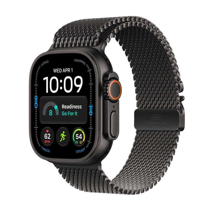 Apple Watch Ultra 4, 49mm Titanium Svart med Svart titan Milanese Loop – S